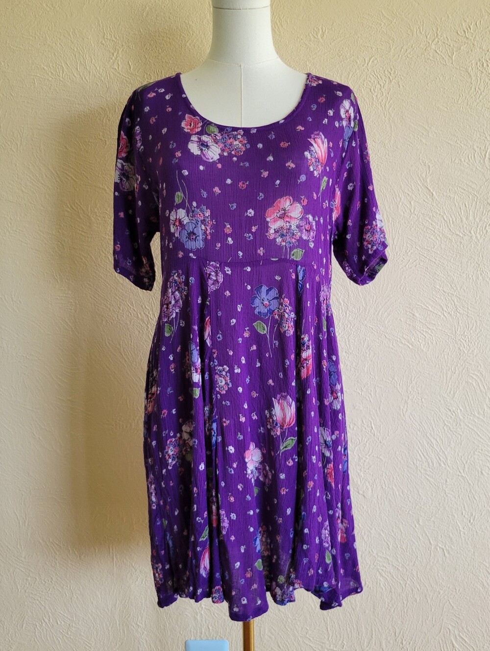 Classic | 90s Vintage Purple Floral Babydoll Dress